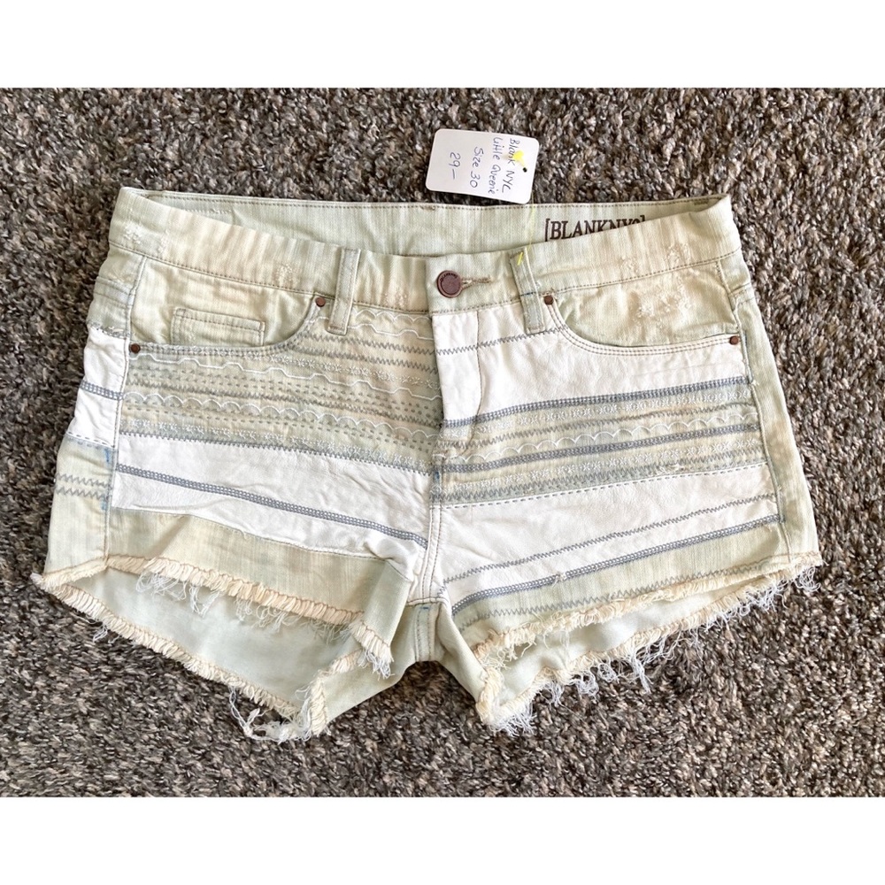 Blank NYC Patchwork Cutoff Shorts Bleach Wash Distressed